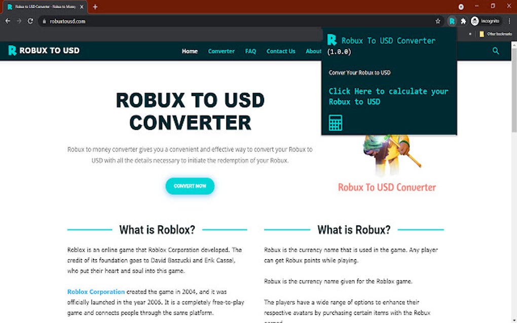 Robux To USD Converter para Google Chrome - Extensão Download